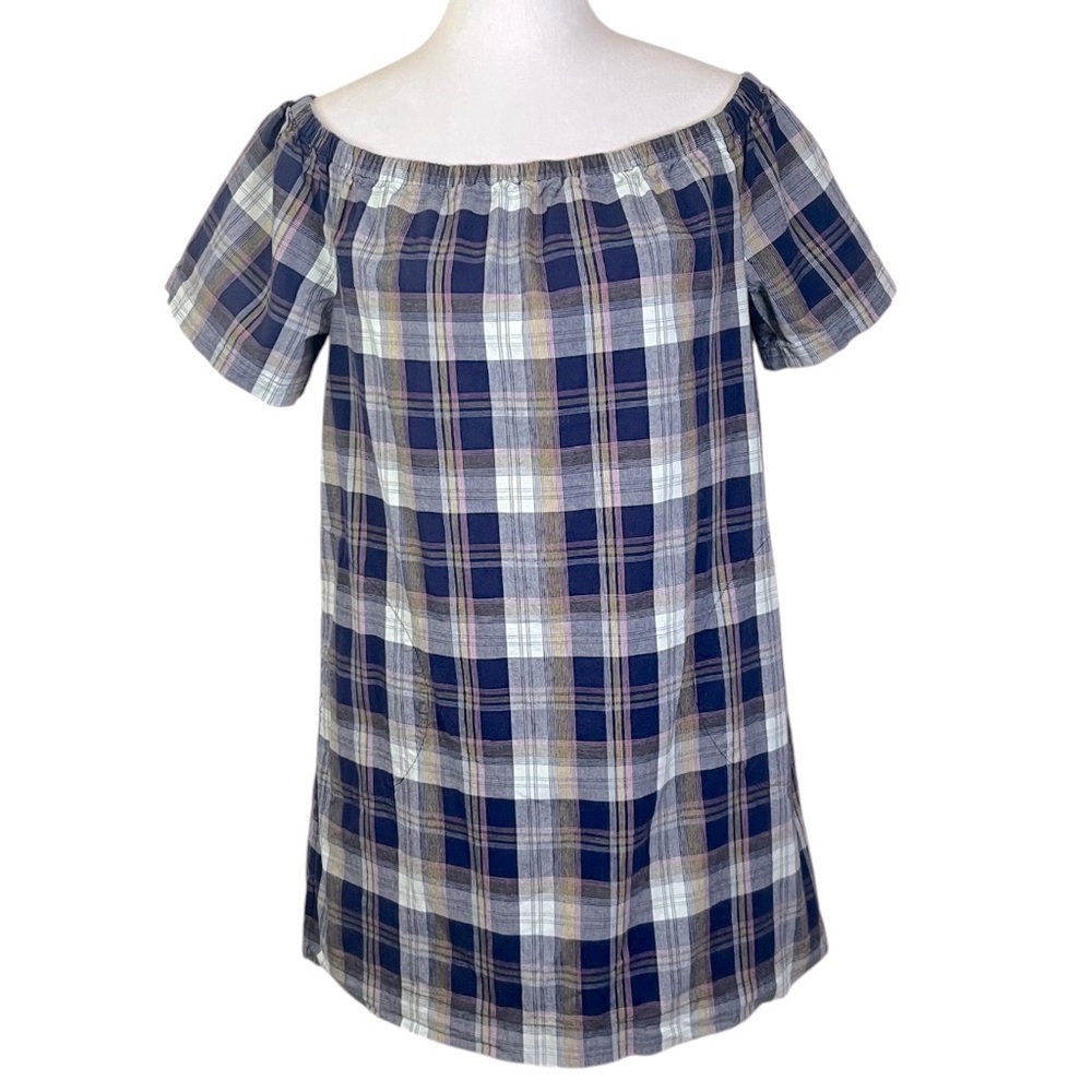 GAP 100% Cotton Plaid Off-Shoulder Dress with Pockets (M) EUC